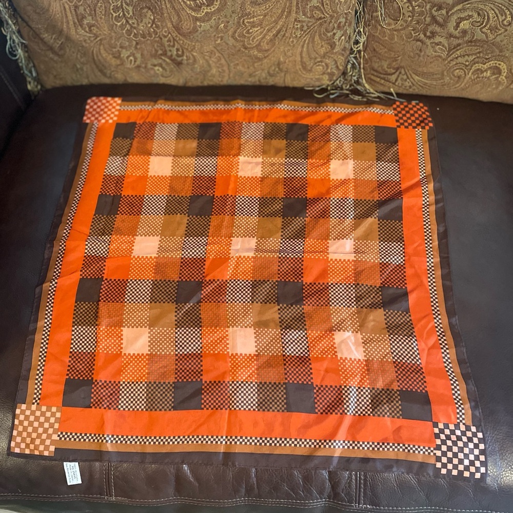 Unique Vintage Scarf Made In Japan Square Orange Brown